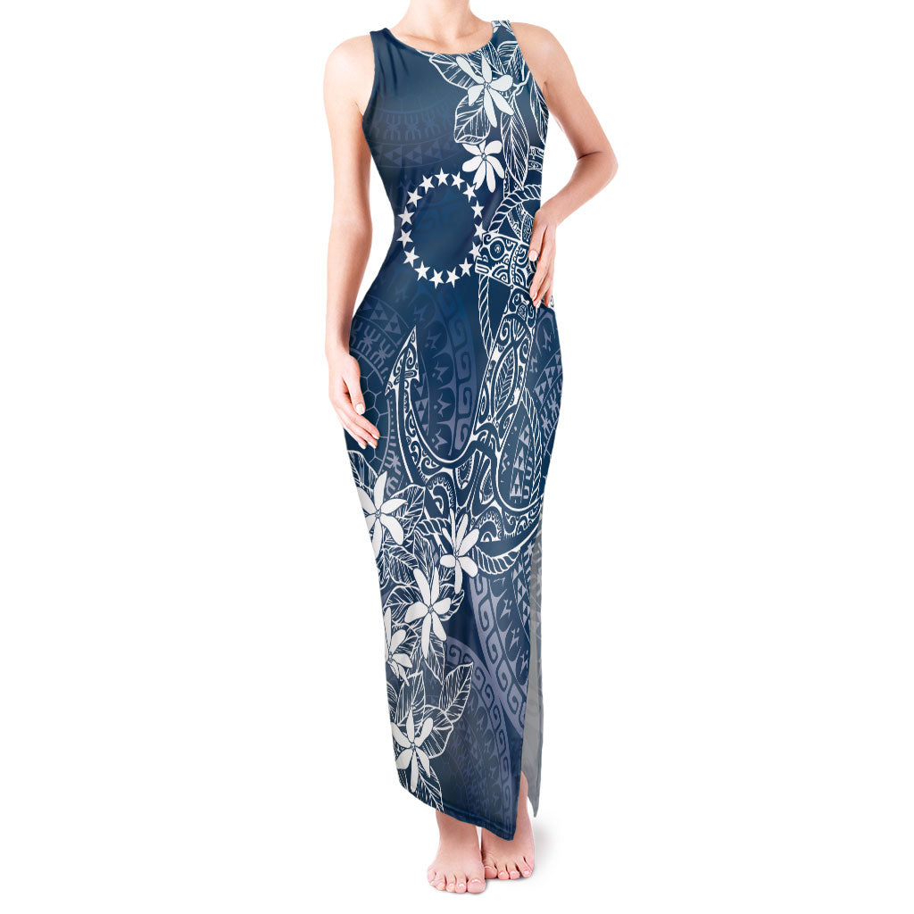 Navy Kuki Airani Tapakau Tank Maxi Dress Tribal Anchor Mix Tiare LT7 Women Navy - Polynesian Pride