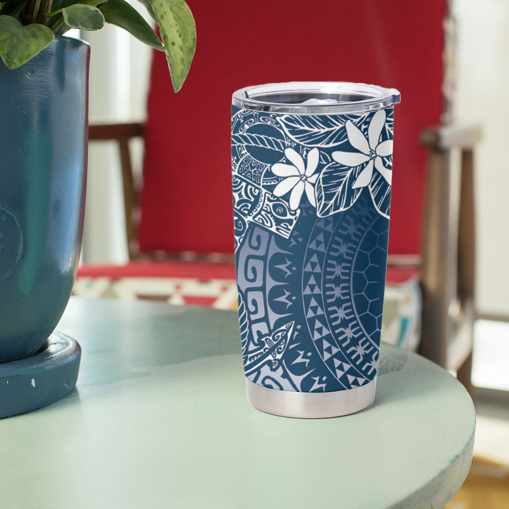 Navy Kuki Airani Tapakau Tumbler Cup Tribal Anchor Mix Tiare LT7 - Polynesian Pride
