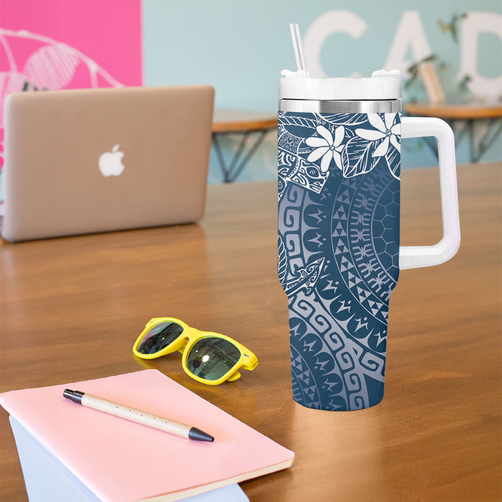 Navy Kuki Airani Tapakau Tumbler With Handle Tribal Anchor Mix Tiare LT7 - Polynesian Pride