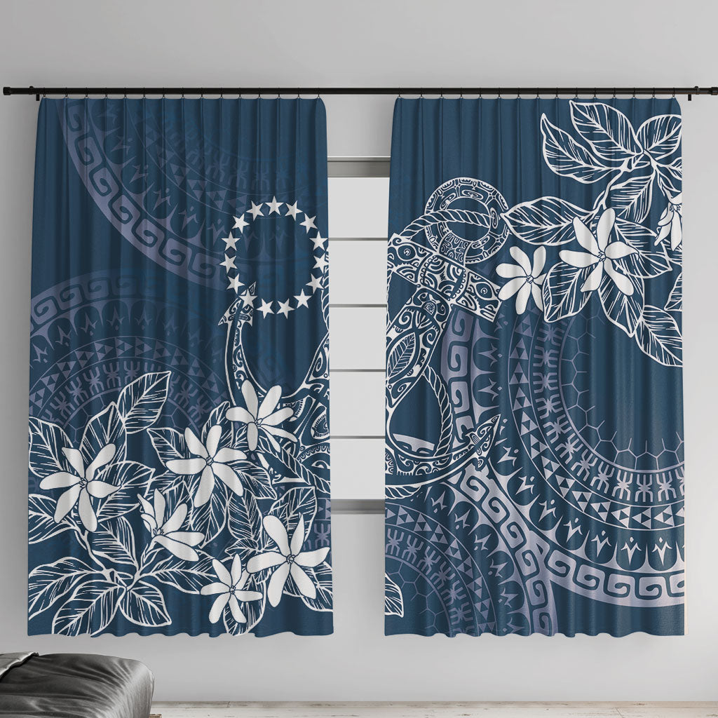 Navy Kuki Airani Tapakau Window Curtain Tribal Anchor Mix Tiare LT7 With Hooks Navy - Polynesian Pride