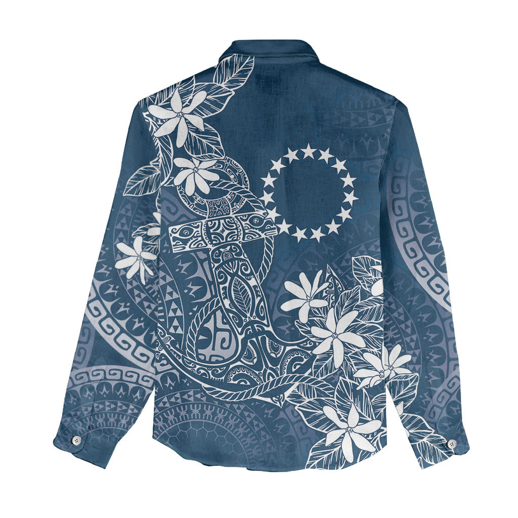 Navy Kuki Airani Tapakau Women Casual Shirt Tribal Anchor Mix Tiare