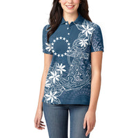 Navy Kuki Airani Tapakau Women Polo Shirt Tribal Anchor Mix Tiare