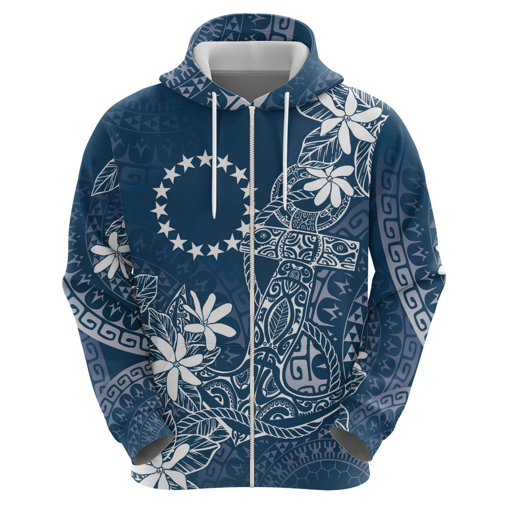 Navy Kuki Airani Tapakau Zip Hoodie Tribal Anchor Mix Tiare