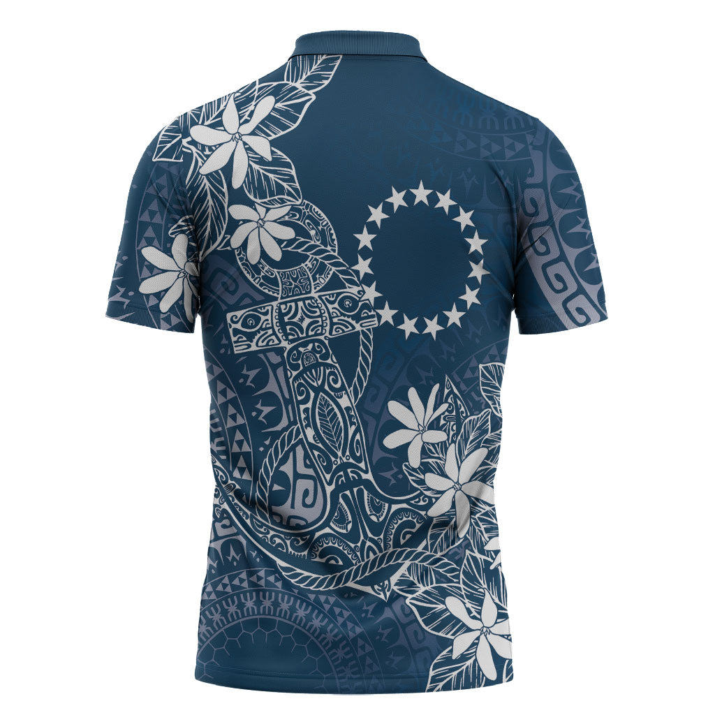 Navy Kuki Airani Tapakau Zipper Polo Shirt Tribal Anchor Mix Tiare