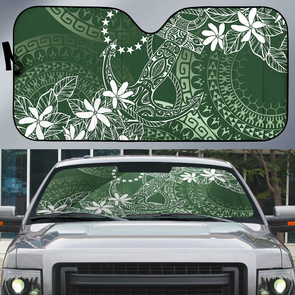 Sage Green Kuki Airani Tapakau Auto Sun Shade Tribal Anchor Mix Tiare LT7 Sage Green - Polynesian Pride