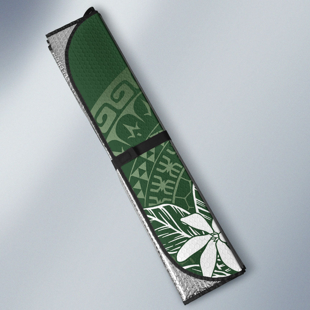 Sage Green Kuki Airani Tapakau Auto Sun Shade Tribal Anchor Mix Tiare LT7 - Polynesian Pride