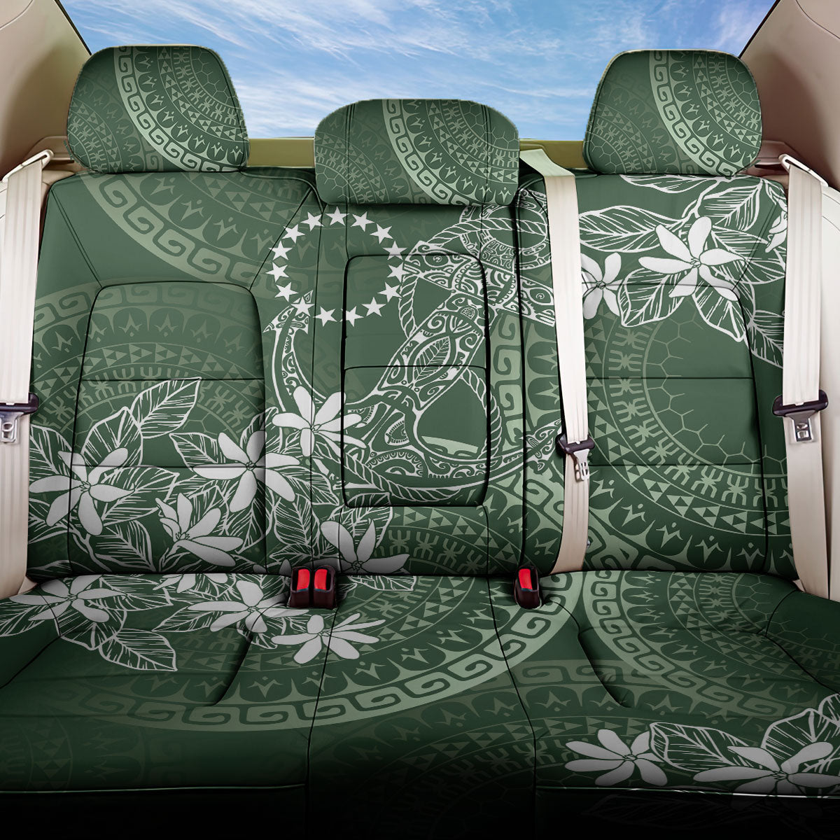 Sage Green Kuki Airani Tapakau Back Car Seat Cover Tribal Anchor Mix Tiare LT7 One Size Sage Green - Polynesian Pride