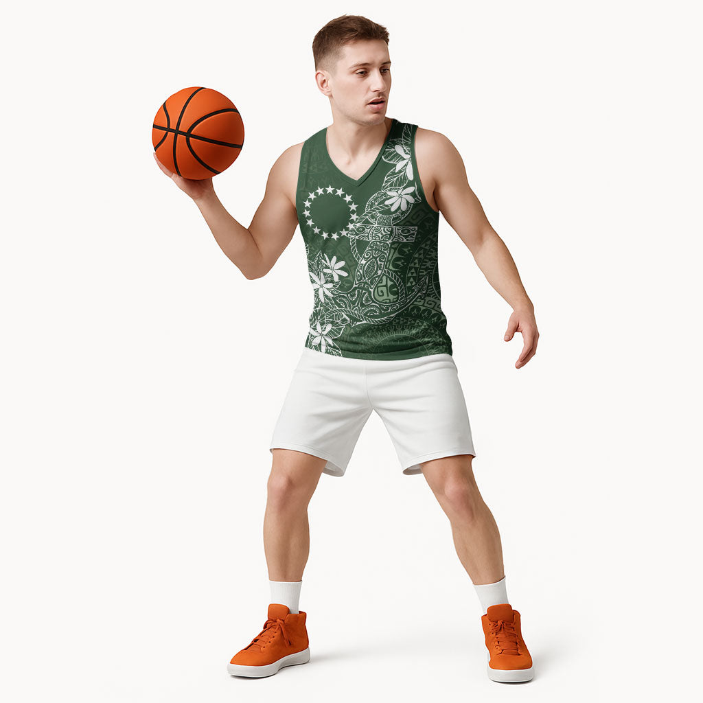 Sage Green Kuki Airani Tapakau Basketball Jersey Tribal Anchor Mix Tiare