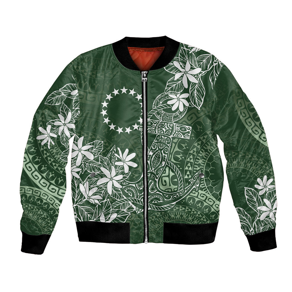 Sage Green Kuki Airani Tapakau Bomber Jacket Tribal Anchor Mix Tiare LT7 Unisex Sage Green - Polynesian Pride