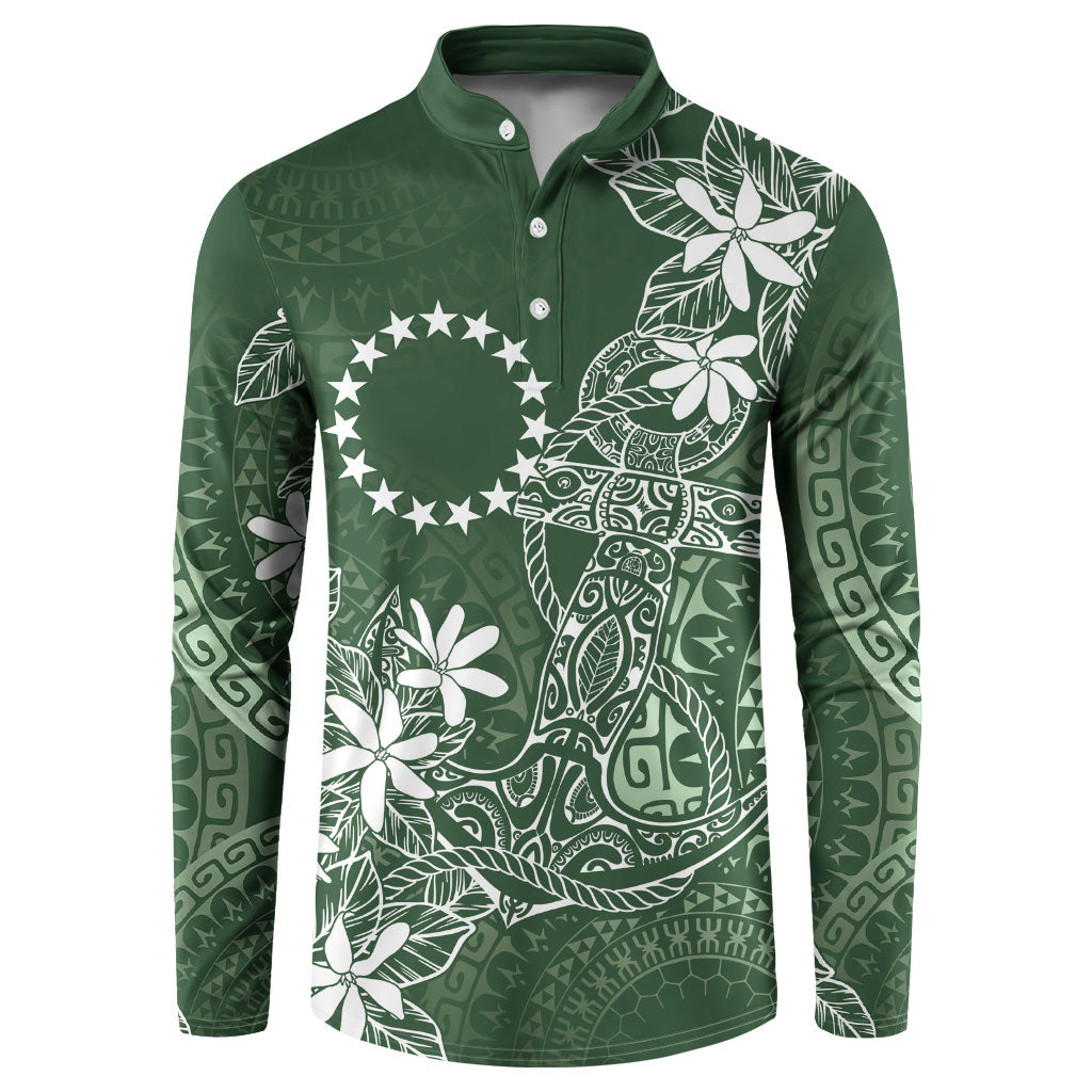 Sage Green Kuki Airani Tapakau Button Sweatshirt Tribal Anchor Mix Tiare LT7 Sage Green - Polynesian Pride