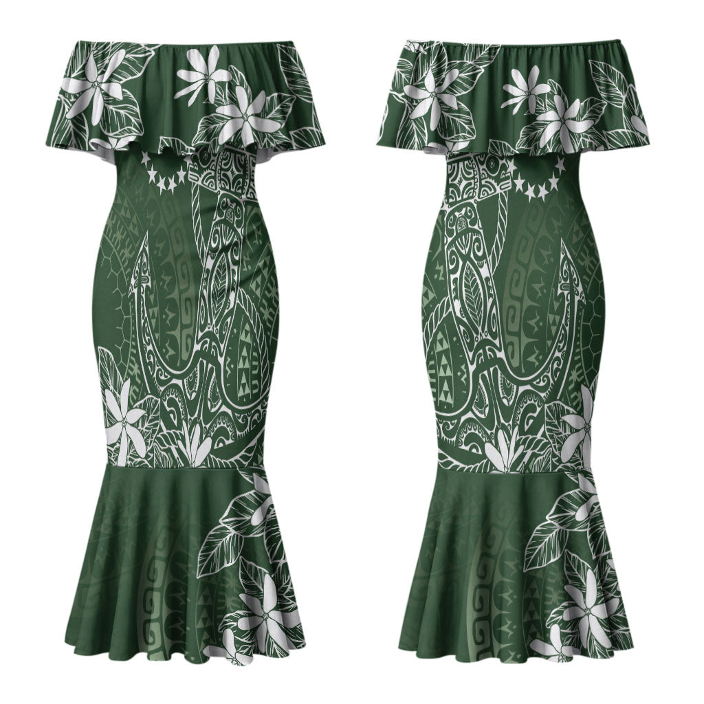 Sage Green Kuki Airani Tapakau Couples Matching Mermaid Dress and Hawaiian Shirt Tribal Anchor Mix Tiare LT7 - Polynesian Pride