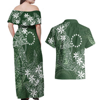 Sage Green Kuki Airani Tapakau Couples Matching Off Shoulder Maxi Dress and Hawaiian Shirt Tribal Anchor Mix Tiare