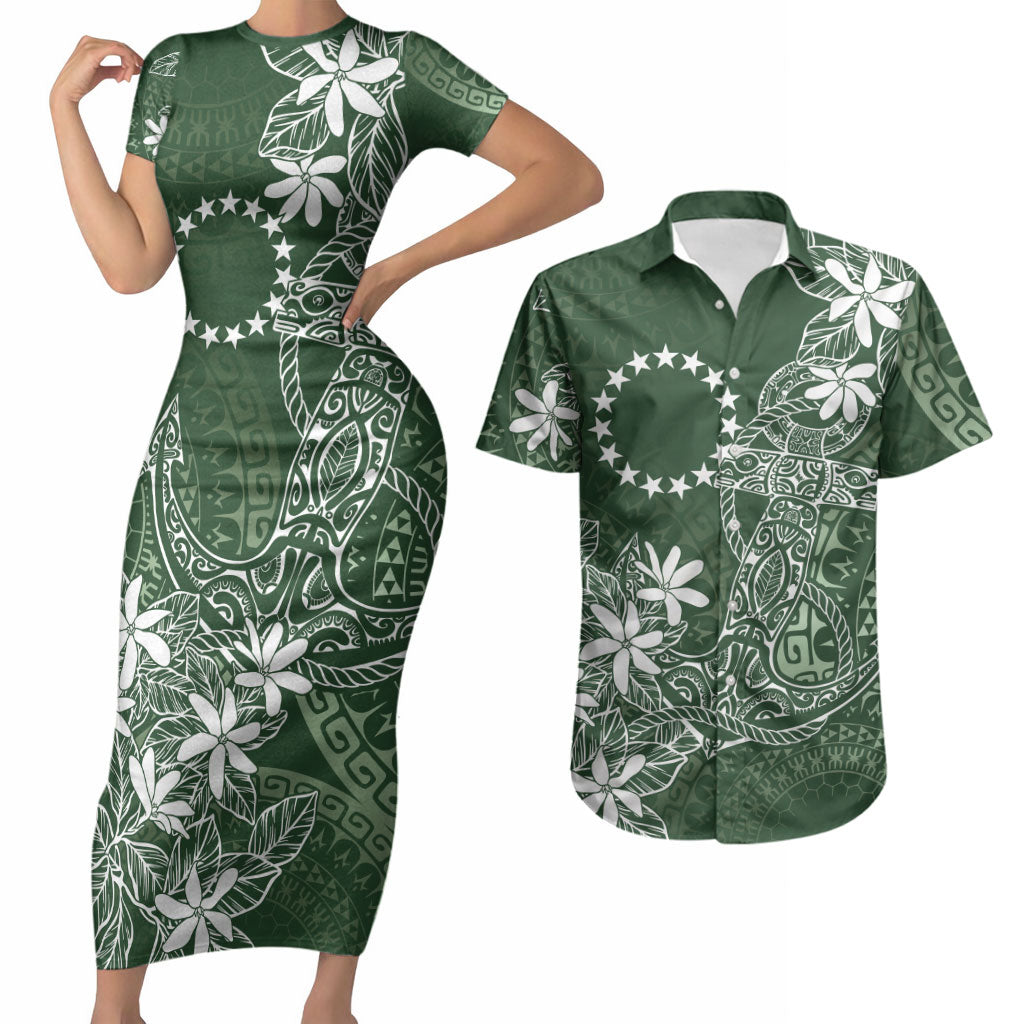 Sage Green Kuki Airani Tapakau Couples Matching Short Sleeve Bodycon Dress and Hawaiian Shirt Tribal Anchor Mix Tiare LT7 Sage Green - Polynesian Pride