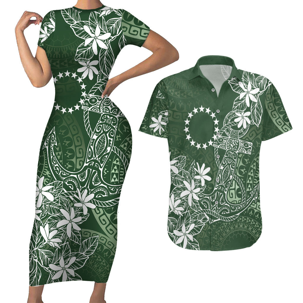 Sage Green Kuki Airani Tapakau Couples Matching Short Sleeve Bodycon Dress and Hawaiian Shirt Tribal Anchor Mix Tiare LT7 Sage Green - Polynesian Pride
