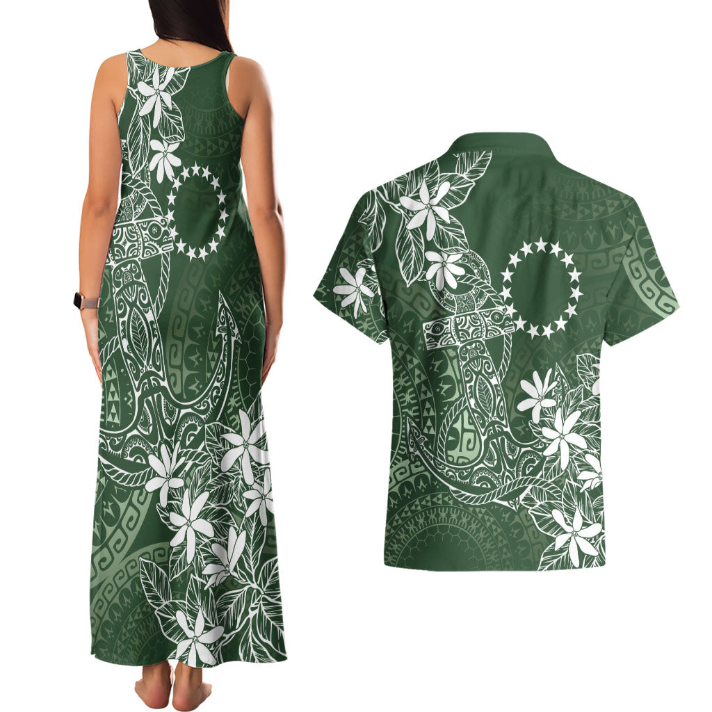 Sage Green Kuki Airani Tapakau Couples Matching Tank Maxi Dress and Hawaiian Shirt Tribal Anchor Mix Tiare