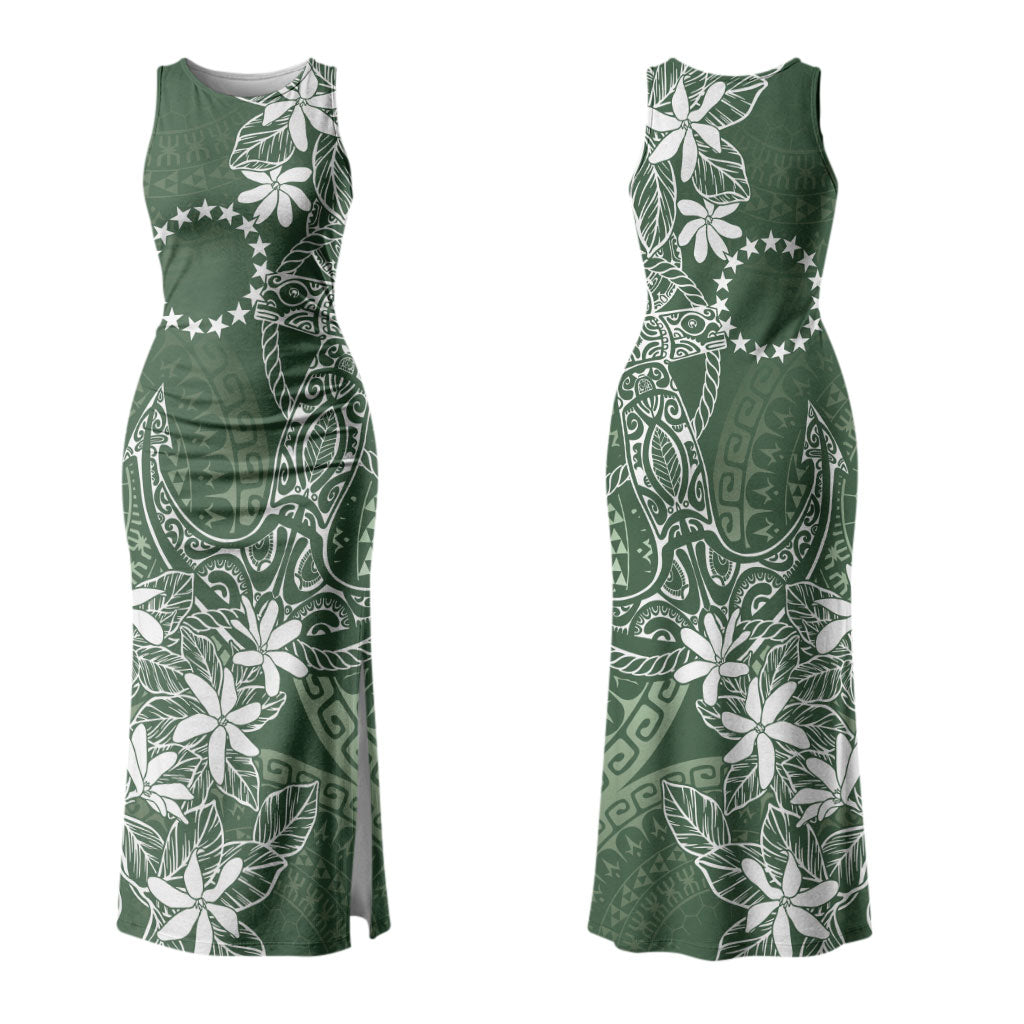 Sage Green Kuki Airani Tapakau Couples Matching Tank Maxi Dress and Hawaiian Shirt Tribal Anchor Mix Tiare LT7 - Polynesian Pride