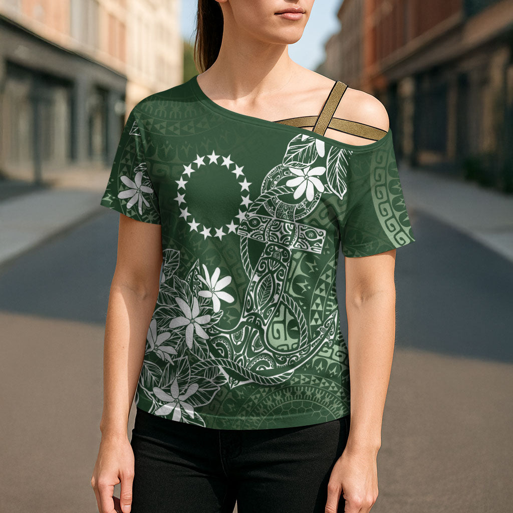 Sage Green Kuki Airani Tapakau Cross Shoulder Shirt Tribal Anchor Mix Tiare
