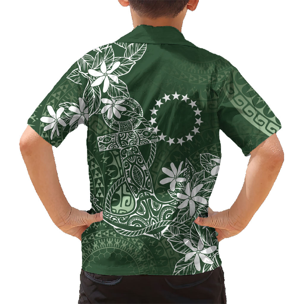 Sage Green Kuki Airani Tapakau Family Matching Long Sleeve Bodycon Dress and Hawaiian Shirt Tribal Anchor Mix Tiare