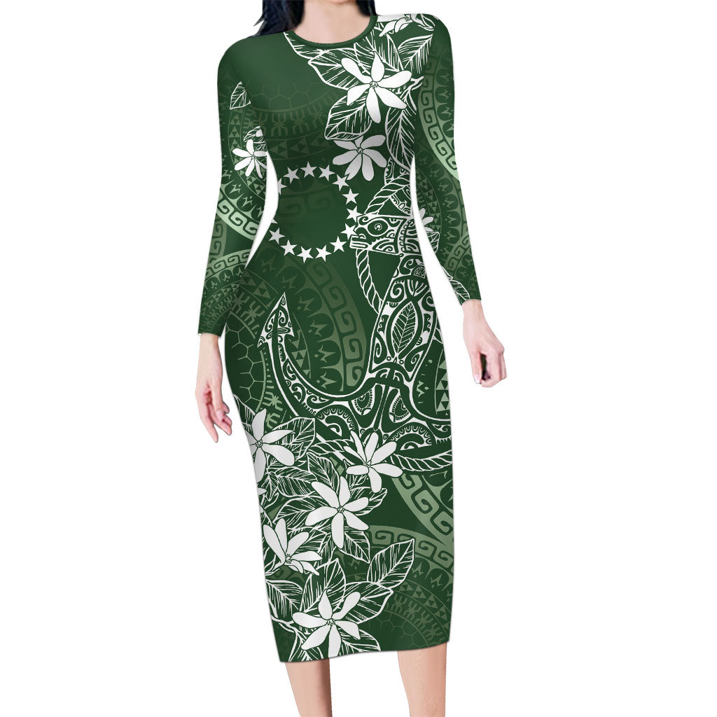 Sage Green Kuki Airani Tapakau Family Matching Long Sleeve Bodycon Dress and Hawaiian Shirt Tribal Anchor Mix Tiare