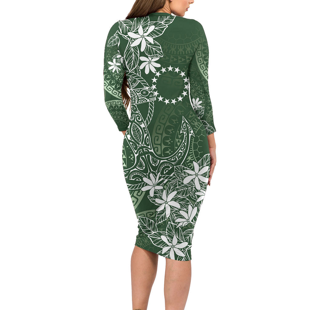 Sage Green Kuki Airani Tapakau Family Matching Long Sleeve Bodycon Dress and Hawaiian Shirt Tribal Anchor Mix Tiare