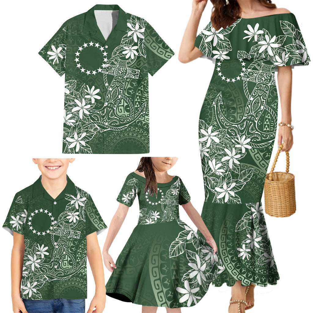 Sage Green Kuki Airani Tapakau Family Matching Mermaid Dress and Hawaiian Shirt Tribal Anchor Mix Tiare LT7 - Polynesian Pride