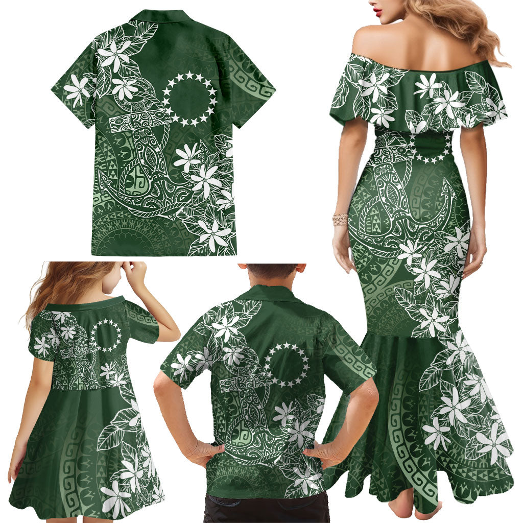 Sage Green Kuki Airani Tapakau Family Matching Mermaid Dress and Hawaiian Shirt Tribal Anchor Mix Tiare