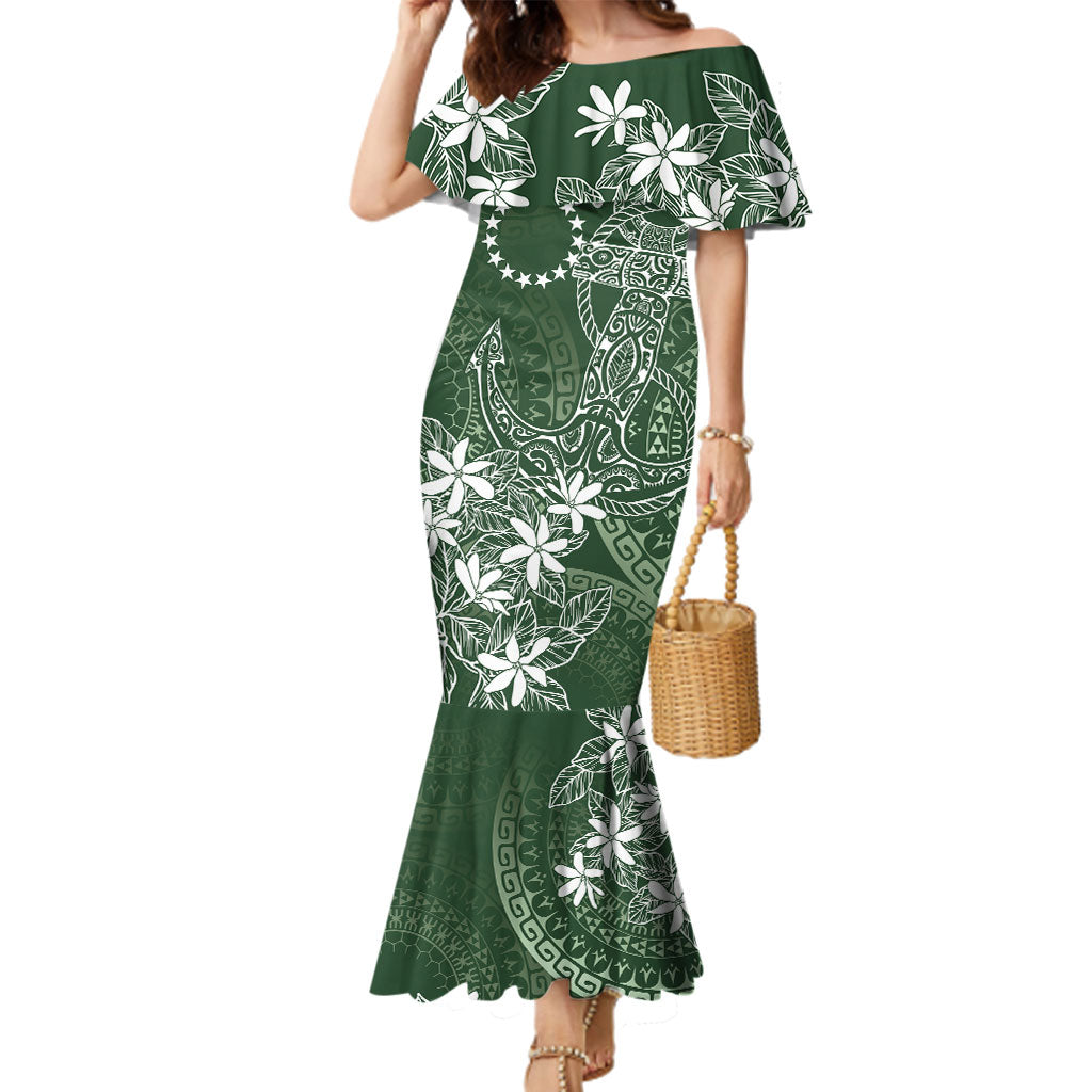 Sage Green Kuki Airani Tapakau Family Matching Mermaid Dress and Hawaiian Shirt Tribal Anchor Mix Tiare
