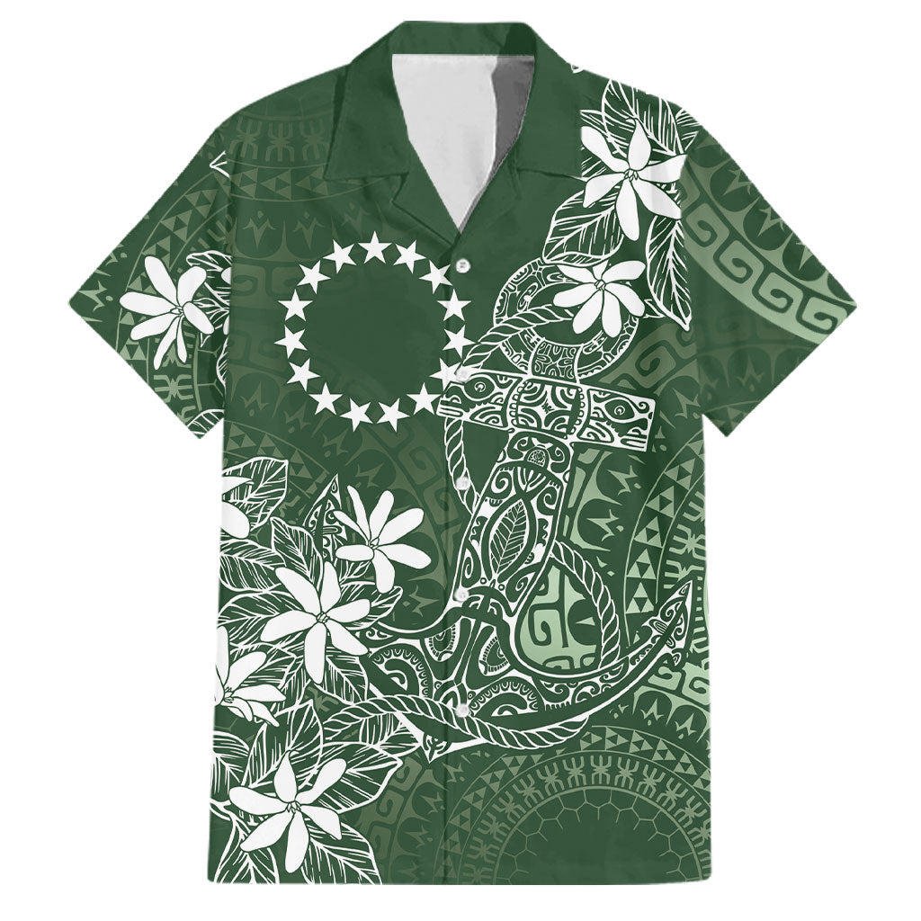 Sage Green Kuki Airani Tapakau Family Matching Off Shoulder Maxi Dress and Hawaiian Shirt Tribal Anchor Mix Tiare