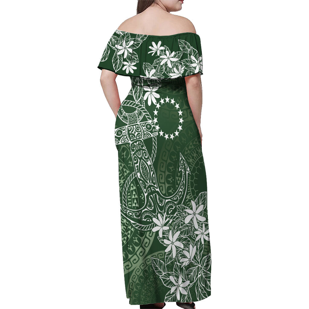 Sage Green Kuki Airani Tapakau Family Matching Off Shoulder Maxi Dress and Hawaiian Shirt Tribal Anchor Mix Tiare
