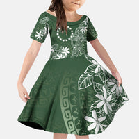 Sage Green Kuki Airani Tapakau Family Matching Off Shoulder Short Dress and Hawaiian Shirt Tribal Anchor Mix Tiare