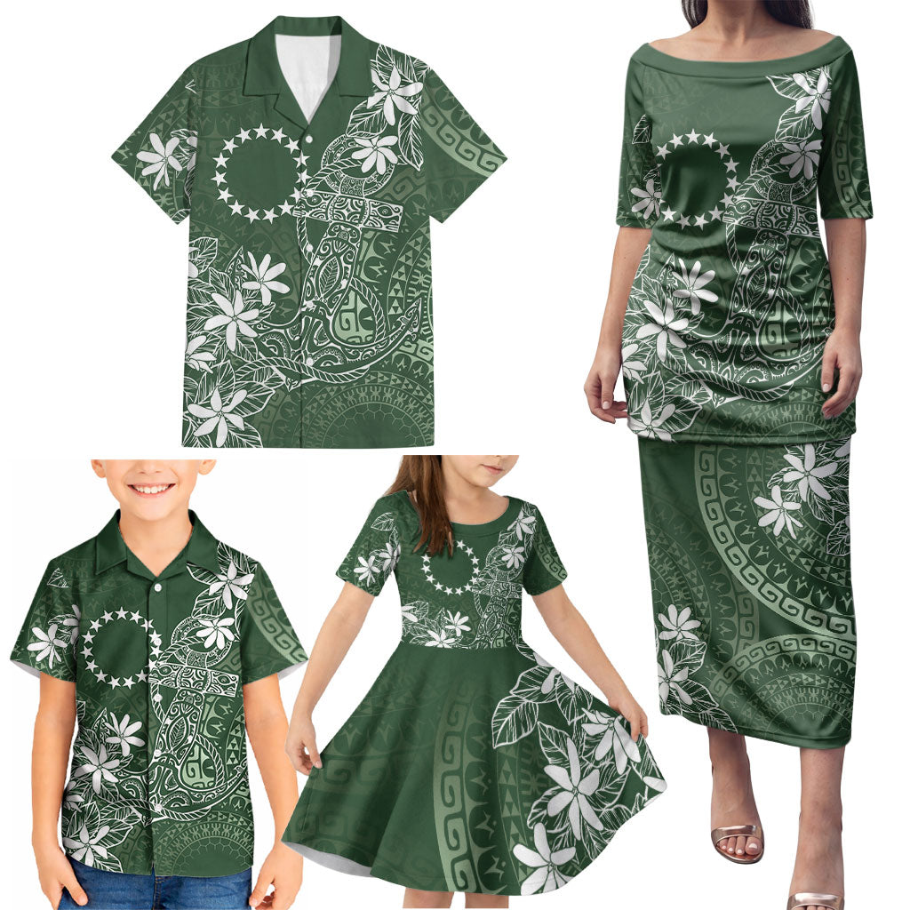 Sage Green Kuki Airani Tapakau Family Matching Puletasi and Hawaiian Shirt Tribal Anchor Mix Tiare LT7 - Polynesian Pride