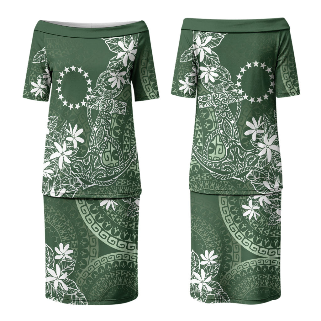 Sage Green Kuki Airani Tapakau Family Matching Puletasi and Hawaiian Shirt Tribal Anchor Mix Tiare LT7 Mom's Dress Sage Green - Polynesian Pride