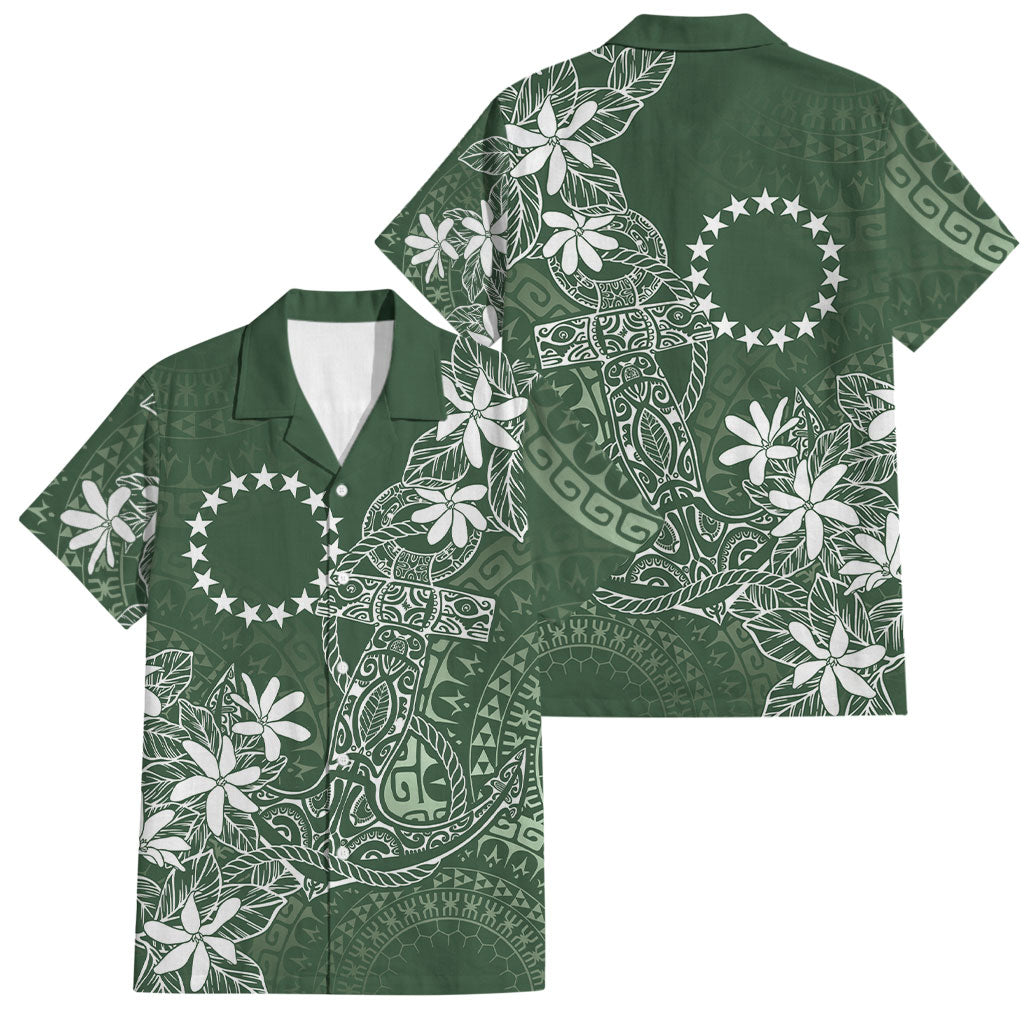 Sage Green Kuki Airani Tapakau Family Matching Puletasi and Hawaiian Shirt Tribal Anchor Mix Tiare LT7 Dad's Shirt - Short Sleeve Sage Green - Polynesian Pride