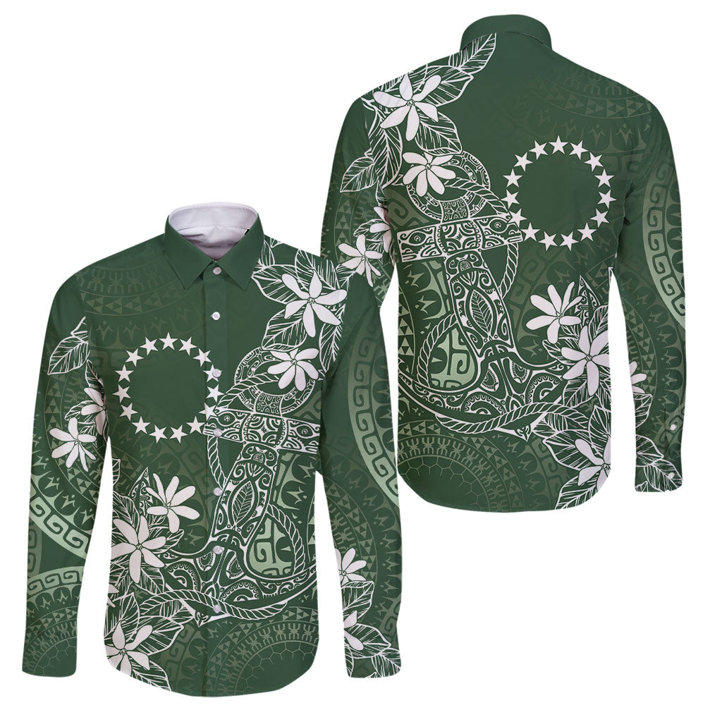 Sage Green Kuki Airani Tapakau Family Matching Puletasi and Hawaiian Shirt Tribal Anchor Mix Tiare LT7 Dad's Shirt - Long Sleeve Sage Green - Polynesian Pride