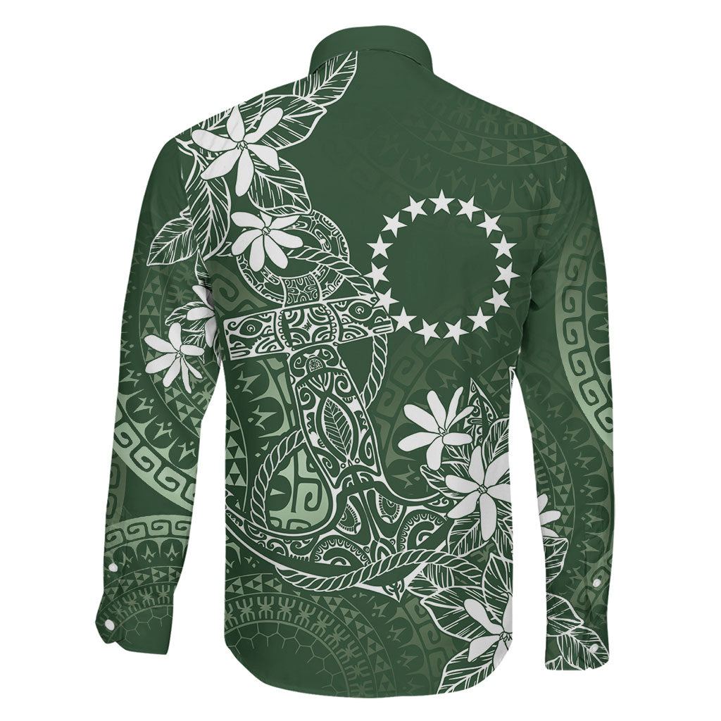 Sage Green Kuki Airani Tapakau Family Matching Short Sleeve Bodycon Dress and Hawaiian Shirt Tribal Anchor Mix Tiare