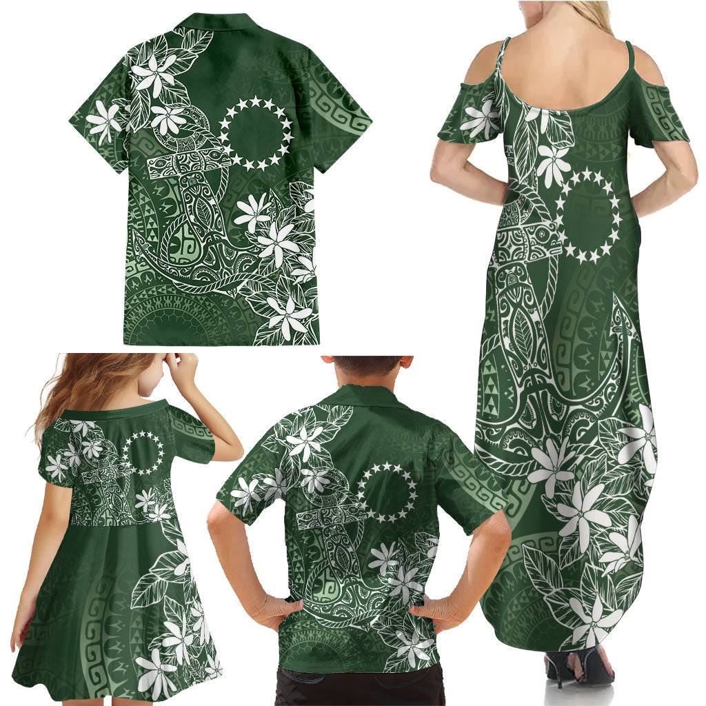 Sage Green Kuki Airani Tapakau Family Matching Summer Maxi Dress and Hawaiian Shirt Tribal Anchor Mix Tiare