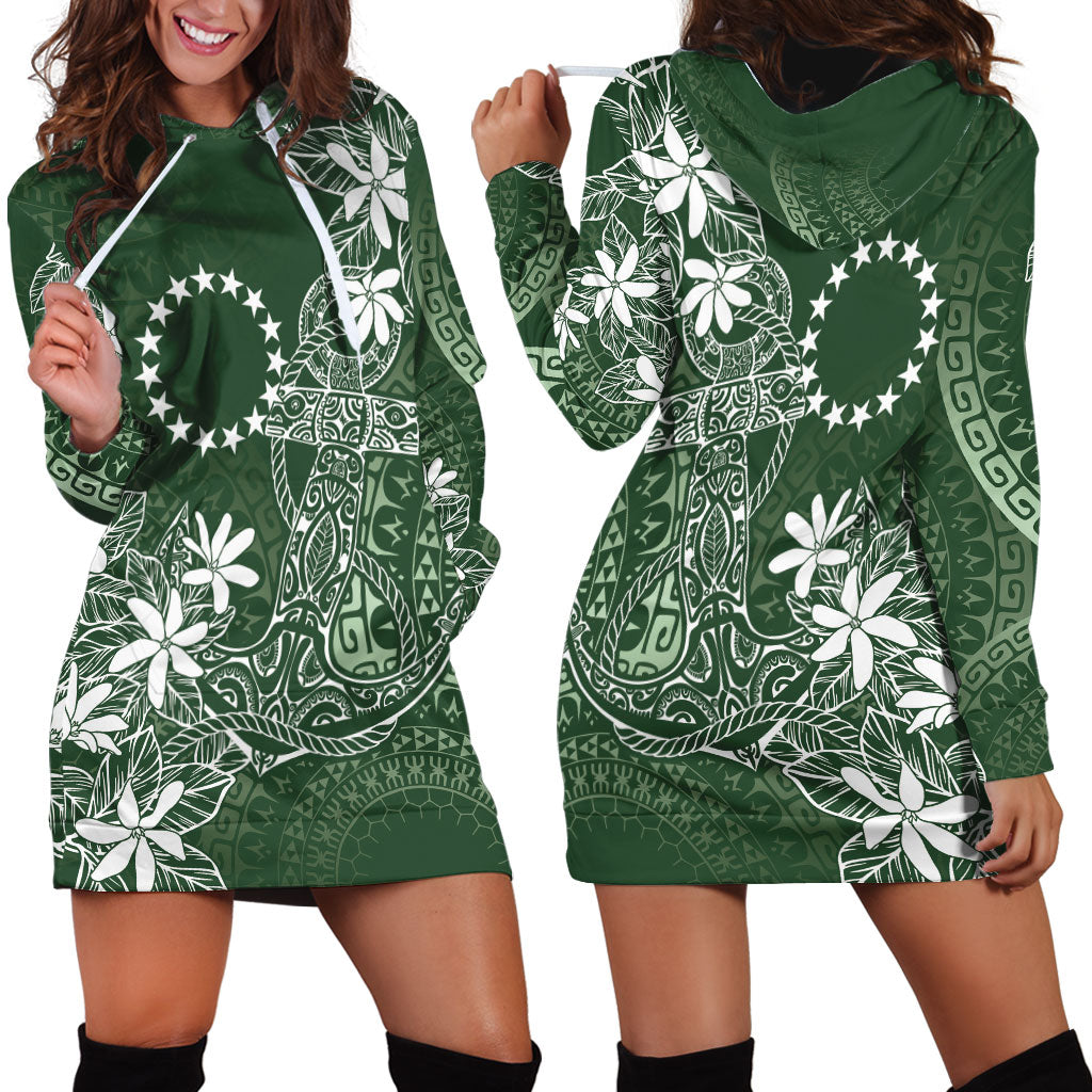 Sage Green Kuki Airani Tapakau Hoodie Dress Tribal Anchor Mix Tiare