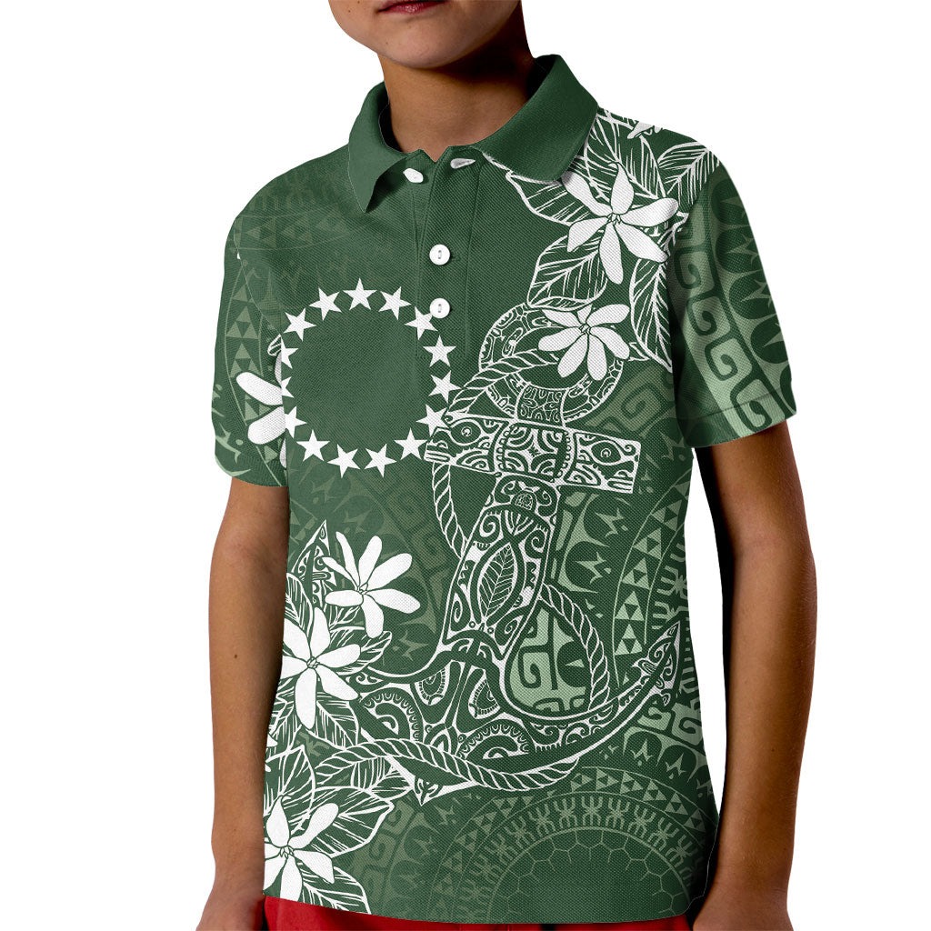 Sage Green Kuki Airani Tapakau Kid Polo Shirt Tribal Anchor Mix Tiare
