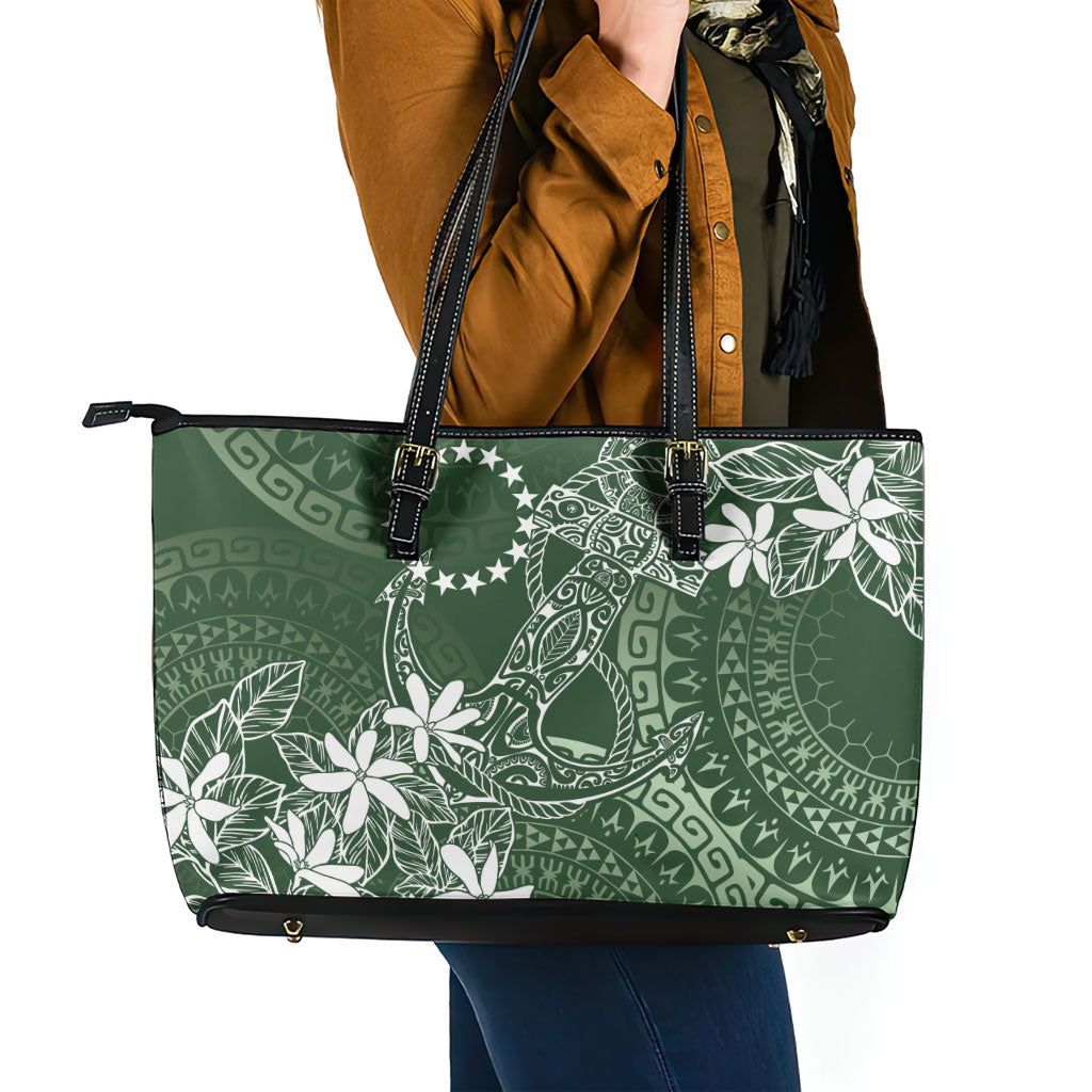 Sage Green Kuki Airani Tapakau Leather Tote Bag Tribal Anchor Mix Tiare