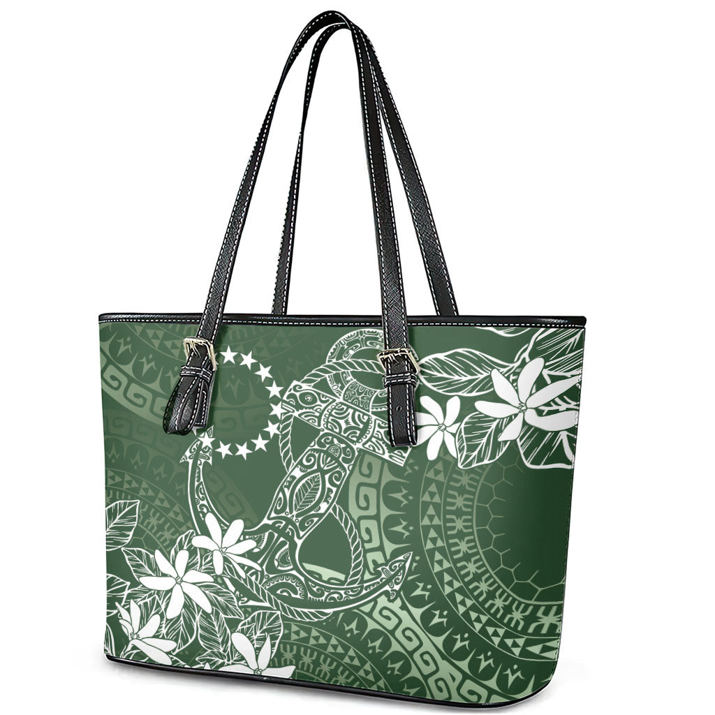 Sage Green Kuki Airani Tapakau Leather Tote Bag Tribal Anchor Mix Tiare