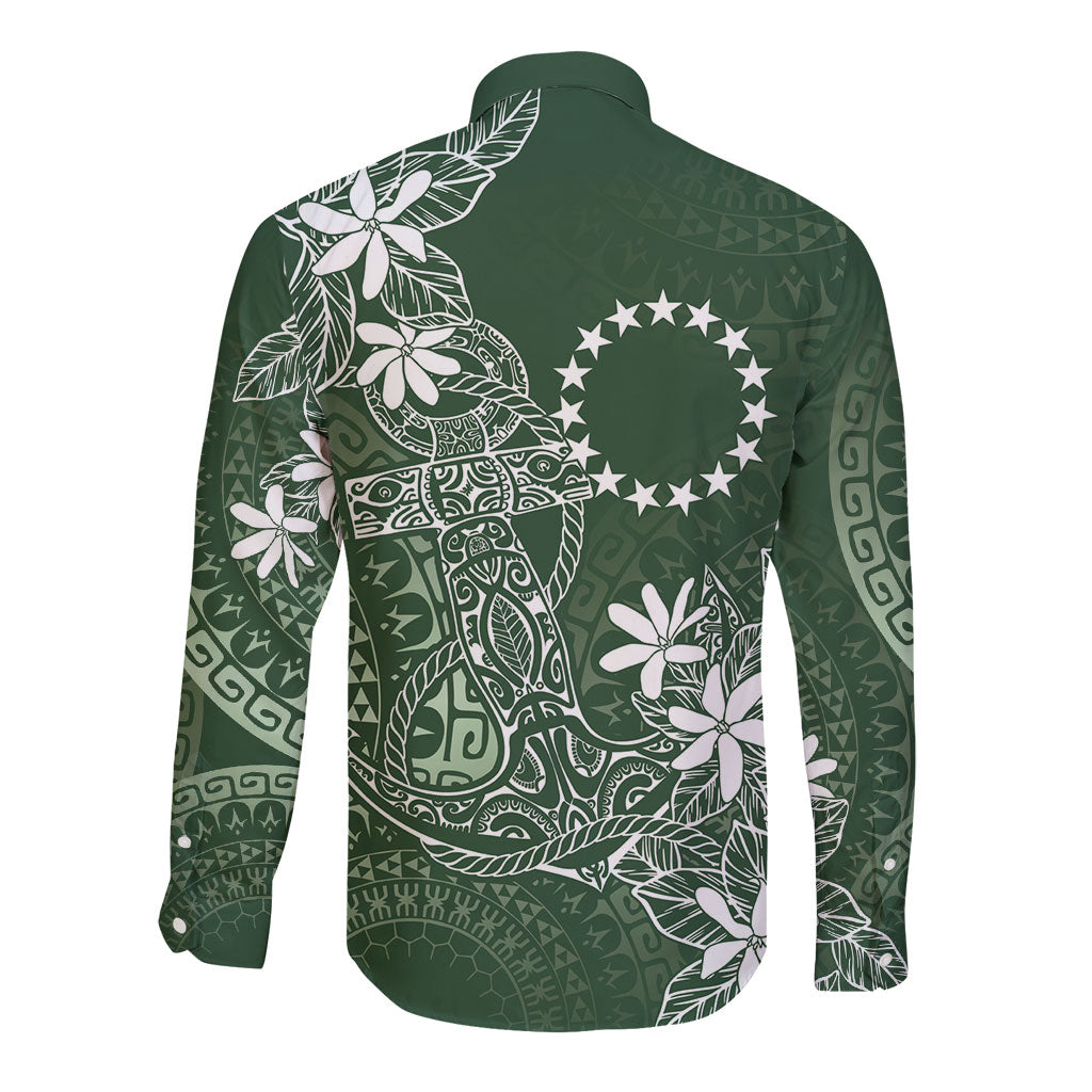 Sage Green Kuki Airani Tapakau Long Sleeve Button Shirt Tribal Anchor Mix Tiare