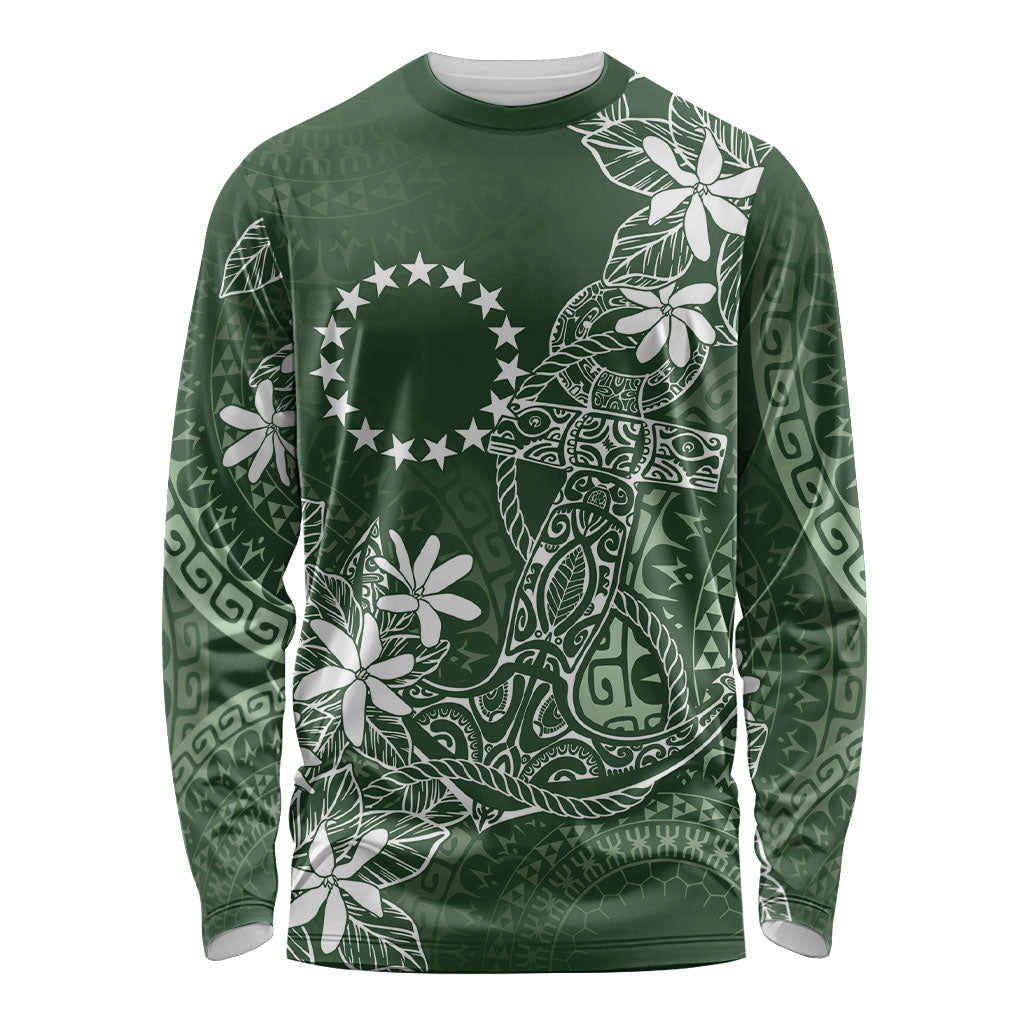 Sage Green Kuki Airani Tapakau Long Sleeve Shirt Tribal Anchor Mix Tiare LT7 Unisex Sage Green - Polynesian Pride