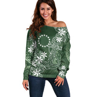 Sage Green Kuki Airani Tapakau Off Shoulder Sweater Tribal Anchor Mix Tiare LT7 Women Sage Green - Polynesian Pride