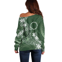 Sage Green Kuki Airani Tapakau Off Shoulder Sweater Tribal Anchor Mix Tiare LT7 - Polynesian Pride