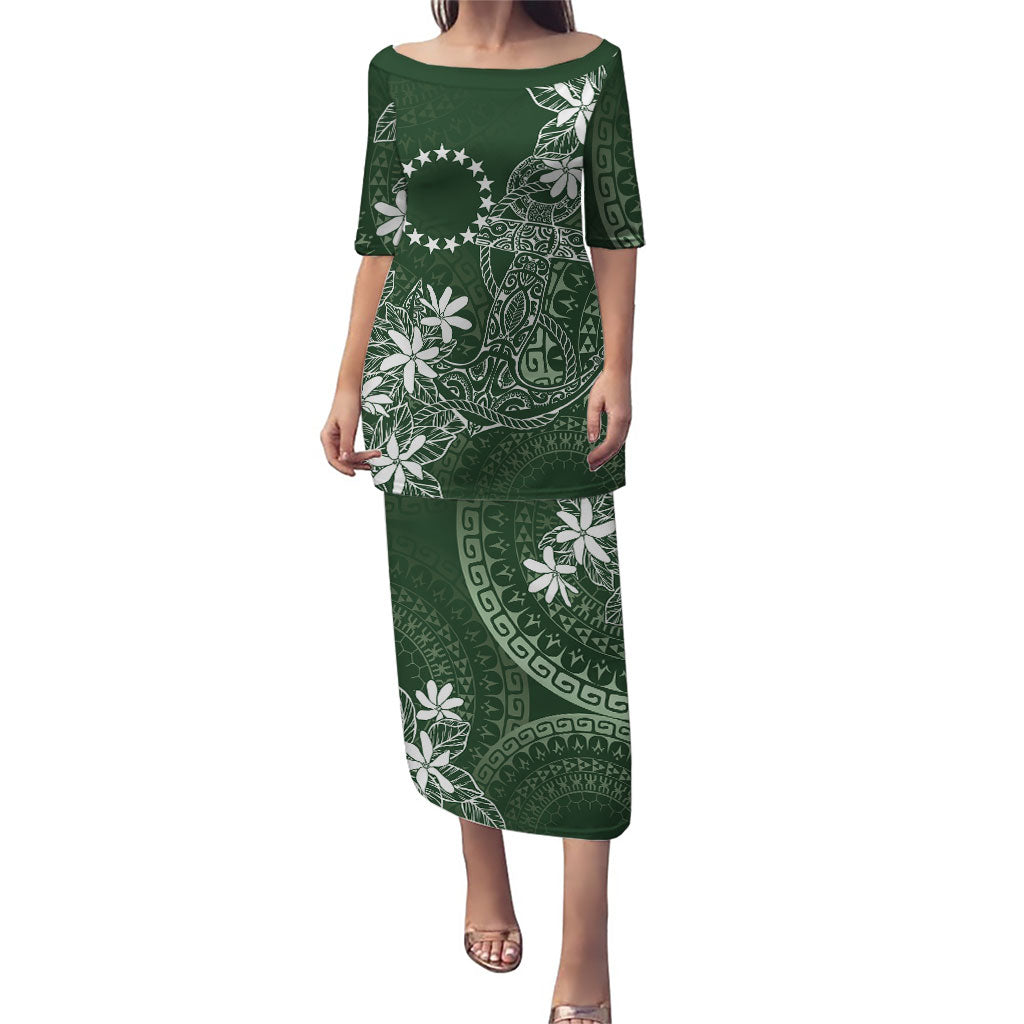 Sage Green Kuki Airani Tapakau Puletasi Tribal Anchor Mix Tiare LT7 Long Dress Sage Green - Polynesian Pride