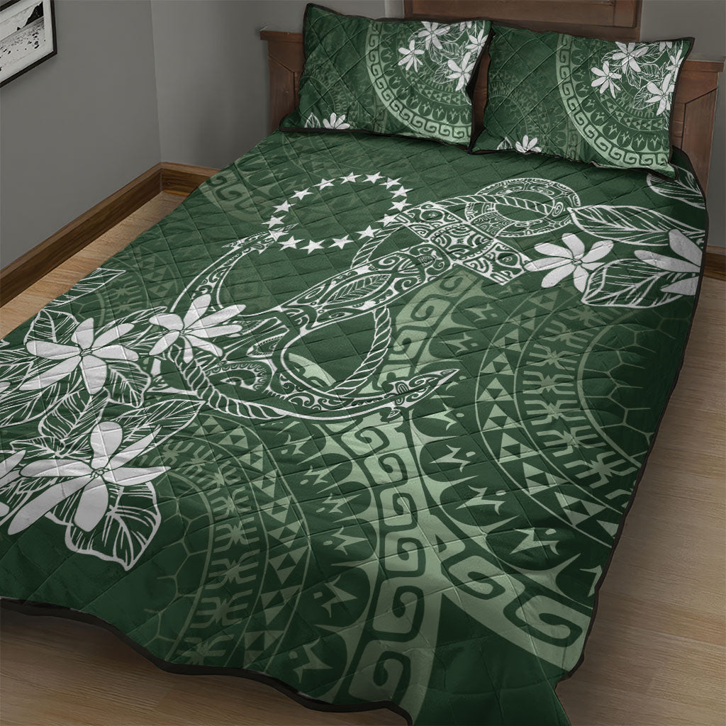 Sage Green Kuki Airani Tapakau Quilt Bed Set Tribal Anchor Mix Tiare