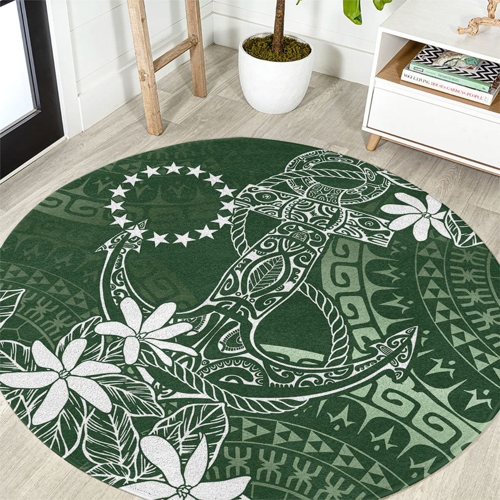 Sage Green Kuki Airani Tapakau Round Carpet Tribal Anchor Mix Tiare LT7 Sage Green - Polynesian Pride