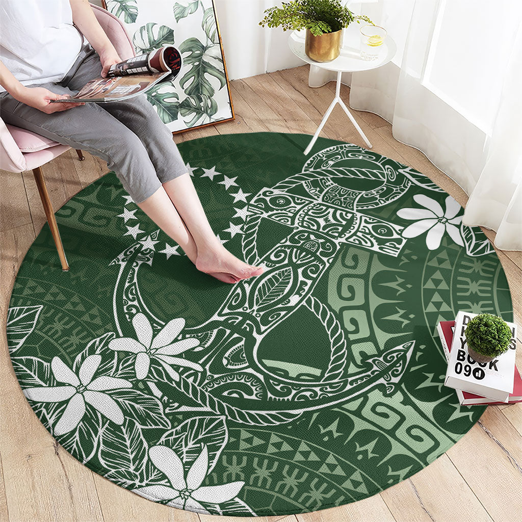 Sage Green Kuki Airani Tapakau Round Carpet Tribal Anchor Mix Tiare LT7 - Polynesian Pride