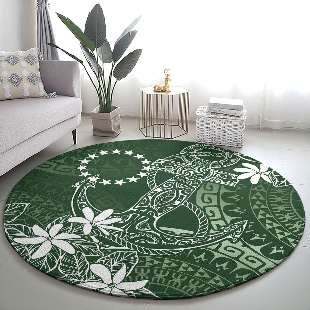 Sage Green Kuki Airani Tapakau Round Carpet Tribal Anchor Mix Tiare LT7 - Polynesian Pride