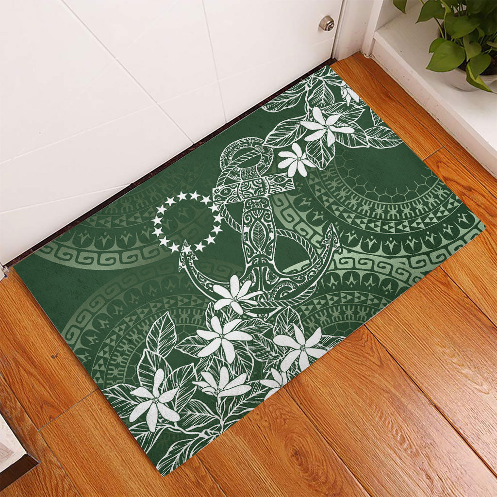 Sage Green Kuki Airani Tapakau Rubber Doormat Tribal Anchor Mix Tiare